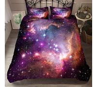 Mystère Bleu Noir Violet Cosmos Galaxie Star Housse de Couette Homme Femme, Cosmos Planète Star Parures de Lit Housse de Couette avec Taie d'oreiller (Rose,200 x 200cm)