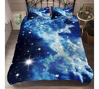 Mystère Bleu Noir Violet Cosmos Galaxie Star Housse de Couette Homme Femme, Cosmos Planète Star Parures de Lit Housse de Couette avec Taie d'oreiller (Blanc Bleu,140 x 200cm)