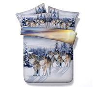 Sticker superb Neige Loup Animal Housse de Couette avec Fermeture à Glissière, Homme Garçon Cool Loup 150x200cm Ensemble de Literie(Neige Loups, 150x200cm)