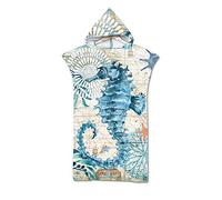 Sticker Superb Océan Animal Tortue Poulpe Grand en Changeant Peignoir Serviette Poncho avec Capuche, Baleine Hippocampe Nager Combinaison en Changeant, Serviette de Plage (Hippocampe)