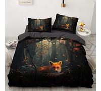 Sticker Superb Parure de Lit 2 Personnes Garçon Fille Housse de Couette Animal Motif de Renard 3D Marron NoirBlanc Gris Housse de Couette et Taie d'oreiller, Polyester (Gris Noir, 220_x_240_cm)