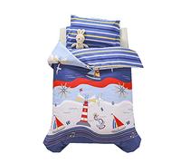 Sticker Superb Parure de Lit Animal Lion Dinosaure Fusée Galaxie Auto- Housse de Couette 120x150 cm + Taie d'oreiller 30x50cm + Drap-Housse 60x135cm, Coton Housse de Couette Enfant (Bleu 4)