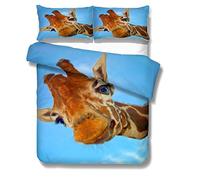 Sticker superb Parure de lit Enfant 1/2 Personne Housse de Couette 3D Girafe Noir Bleu Blanc Impression Ensemble de literie Housse de Couette et Taie d'oreiller (Bleu, Lit Simple 140x200 cm 2 pièces)