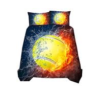 Sticker Superb Parures de Lit 1 Personne Housse de Couette 140x200 cm Microfibre Basket-Ball Football Volley-Ball Tennis Baseball Modèle de Style avec Taie d'oreiller (Tennis A)