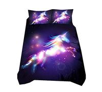 Sticker superb Romantique Violet Art Licorne Galaxie Étoile Housse de Couette pour Automne Hiver, Moderne Bohême Vert Orange Jaune Housse de Couette (Licorne, 200x200cm)