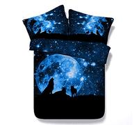 Sticker superb Sauvage Wolf Animal Housse de Couette 3D Polygonale Géométrie Wolf Ensemble de Literie, Moderne Chambre à Coucher Décor Coton Couverture de Lit (Bleu Galaxie Wolf, 140_x_200_cm)