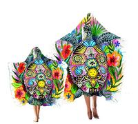 Sticker Superb Serviette de Plage à Capuche Parent-Enfant Tortue Dauphin Etoile de Mer Impression Serviette de Bain avec Cape Séchage Rapide Peignoir de Bain pour Famille (Color 7, Adult 150x200cm)