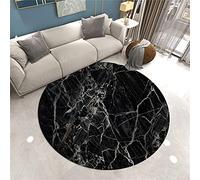 Sticker Superb. Tapis Rond en Marbre 3D Noir Blanc Gris Tapis de Salon Nordique Décoration Tapis Anti-dérapant Tapis Chambre Tapis Bébé Jeu Ramper Round Area Rug Lavage en Machine (Noir,140 cm)