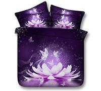 Sticker superb Violet Élégant Fleur Rêver Receveur Housse de Couette avec Taie d'oreiller, Jardin Floral Romantique Femme Parures de Lit avec Fermeture éclair (Fleur et Papillon, 140_x_200_cm)
