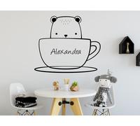Sticker Tasse ourson texte personnalisé - Nombreuses tailles et couleurs disponibles