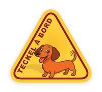 Sticker Teckel à Bord - Autocollant Voiture Design Chienà Bord Mignon Format 15x14 cm - Adhésif Cast Haute Qualité, Résistant UV, Rayures et Intempéries - Teckel Court Sur Pattes Trop Mignon