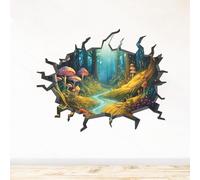 Sticker Trompe l’oeil Mur Brisé | Fôret Enchantée adhésifs Effet 3D | Stickers muraux Chambre enfant - Sticker Mural 3D - Vue panoramique - Adhesif Mural Trompe l'oeil Chambre (100x78 cm)