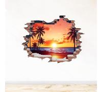 Sticker Trompe l’oeil Mur Brisé | Paysage adhésifs Effet 3D | Stickers muraux Chambre enfant - Sticker Mural 3D - Vue panoramique - Adhesif Mural Trompe l'oeil Chambre (120x91 cm)