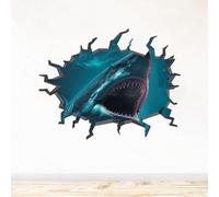Sticker Trompe l’oeil Mur Brisé | Requin adhésifs Effet 3D | Stickers muraux Chambre enfant - Sticker Mural 3D - Vue panoramique - Adhesif Mural Trompe l'oeil Chambre (120x94 cm)