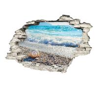 Sticker trompe l'œil Coquillages, sables, mer bleue