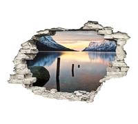 Sticker Trompe l'œil Paysage paradisiaque lac et montagnes