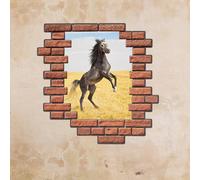 Sticker trompe l'oeil Cheval dans la trame de briques