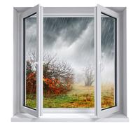 Sticker trompe l'oeil fenêtre Pluie d'automne