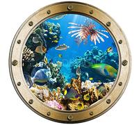 Sticker Trompe l'oeil Hublot Petits Poissons - W1050 (20x20cm)