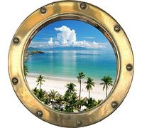 Sticker Trompe l'oeil Hublot Plage Palmiers - Y0107 (40x40cm)