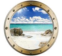Sticker Trompe l'oeil Hublot Plage - W1085 (20x20cm)