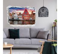 Sticker trompe l'oeil la nuit tombe sur le canal de Bruges