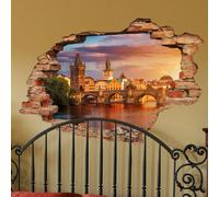 Sticker trompe l'oeil Prague nuit magique sur le pont Charles