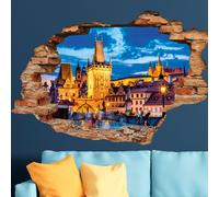 Sticker trompe l'oeil Prague nuit paisible sur les tours du Pont Charles