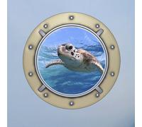 Sticker trompe l'oeil Tortue de mer dans hublot