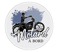 Sticker Voiture Motard Bleu. Autocollant Voiture Motard à Bord (J0163). Adhésif pour Le véhicule, diamètre 13 cm