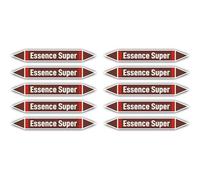 Stickers : 100x15 mm, 10 pièces - Groupe 8 - Liquides inflammables - Identification des tuyauteries - selon la norme DIN 2403 - Langue : français - Essence Super
