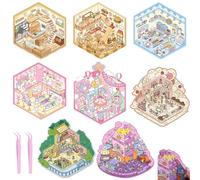 Stickers 3D DIY - Décoration créative pour projets personnalisés - 8 thèmes Uniques - Stickers réutilisables - Idéal pour Adultes et Enfants, Livré avec 2 Pinces pour soulager la Pression