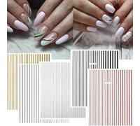 Stickers 3d Or Rose À Lignes Courbes, Lettres Et Rubans En Métal Pour Vernis À Ongles, Décoration Manucure, Autocollants Argent/Blanc/Noir/Métal, Adhésifs Multicolores 5pcs
