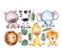Stickers 6 animaux africains aux feuilles tropicales