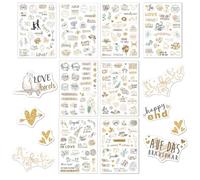 Stickers（8 Feuilles 230pcs ） Mariage Autocollant Scrapbooking Vintage Vive les Mariés Fleur Anneau Décoration forme Ange Cœur DIY pour Fête Album Photo Livre D'Or Invitation de Mariage （Crème）