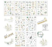 Stickers（8 Feuilles 230pcs ） Mariage Autocollant Scrapbooking Vintage Vive les Mariés Fleur Anneau Décoration forme Ange Cœur DIY pour Fête Album Photo Livre D'Or Invitation de Mariage（Vert）