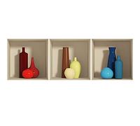 Stickers adhésifs 3D | Sticker Mural Autocollant effet 3D 9 vases multicolore - Stickers muraux Chambre Adulte - Stickers muraux 3D - Deco Murale Salon - Autocollants muraux Trompe l'oeil | 30x90cm