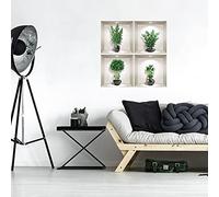 Stickers adhésifs 3D | Sticker Mural Autocollant effet 3D bambous dans les vases noir - Stickers muraux Chambre - Stickers muraux 3D - Déco Salon - Autocollants muraux Trompe l'oeil | 60 x 60 cm