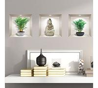 Stickers adhésifs 3D | Sticker Mural Autocollant effet 3D bambous et bouddha - Stickers muraux Chambre Adulte - Stickers muraux 3D - Decoration Salon - Autocollants muraux Trompe l'oeil | 40x120cm
