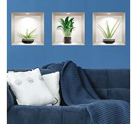 Stickers adhésifs 3D | Sticker Mural Autocollant effet 3D bananier et plantes dans les vases - Stickers muraux Chambre - Stickers muraux 3D - Déco Salon - Autocollants muraux Trompe l'oeil | 30x90cm