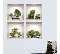 Stickers adhésifs 3D | Sticker Mural Autocollant effet 3D bonsaï des montagnes - Stickers muraux Chambre Adulte - Stickers muraux 3D - Déco Salon - Autocollants muraux Trompe l'oeil | 60 x 60 cm
