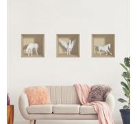 Stickers adhésifs 3D | Sticker Mural Autocollant effet 3D chevaux - Stickers muraux Chambre Adulte - Stickers muraux 3D - Decoration Murale Salon - Autocollants muraux Trompe l'oeil | 40x120cm