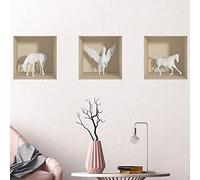 Stickers adhésifs 3D | Sticker Mural Autocollant effet 3D chevaux - Stickers muraux Chambre Adulte - Stickers muraux 3D - Decoration Murale Salon - Autocollants muraux Trompe l'oeil | 30x90cm