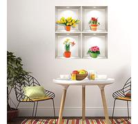 Stickers adhésifs 3D | Sticker Mural Autocollant effet 3D fleurs prairie - Stickers muraux Chambre - Stickers muraux 3D - Déco Salon - Autocollants muraux Trompe l'oeil | 60 x 60 cm
