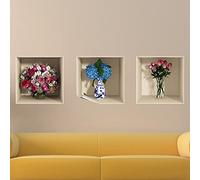 Stickers adhésifs 3D | Sticker Mural Autocollant effet 3D fleurs rose et bleu - Stickers muraux Chambre Adulte - Stickers muraux 3D - Decoration Salon - Autocollants muraux Trompe l'oeil | 40x120cm