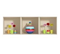 Stickers adhésifs 3D | Sticker Mural Autocollant effet 3D Fleurs vase multicouleur - Stickers muraux Chambre Adulte - Stickers muraux 3D - Deco Salon - Autocollants muraux Trompe l'oeil | 40x120cm