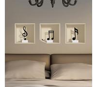 Stickers adhésifs 3D | Sticker Mural Autocollant effet 3D Notes de musique - Stickers muraux Chambre Adulte - Stickers muraux 3D - Decoration Murale Salon - Autocollants muraux Trompe l'oeil | 30x90cm