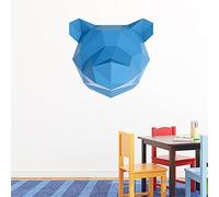 Stickers adhésifs 3D | Sticker Mural Autocollant effet 3D origami ours bleu - Stickers muraux Chambre Adulte - Stickers muraux 3D - Decoration Salon - Autocollants muraux Trompe l'oeil | 120 x 125 cm