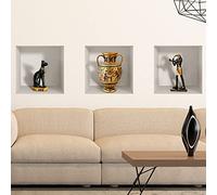 Stickers adhésifs 3D | Sticker Mural Autocollant effet 3D statuettes égyptiennes antiques - Stickers muraux Chambre - Stickers muraux 3D - Déco Salon - Autocollants muraux Trompe l'oeil | 40x120cm