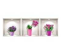 Stickers adhésifs 3D | Sticker Mural Autocollant effet 3D tulipes, orchidées et agapanthus - Stickers muraux Chambre - Stickers muraux 3D - Déco Salon - Autocollants muraux Trompe l'oeil | 30x90cm